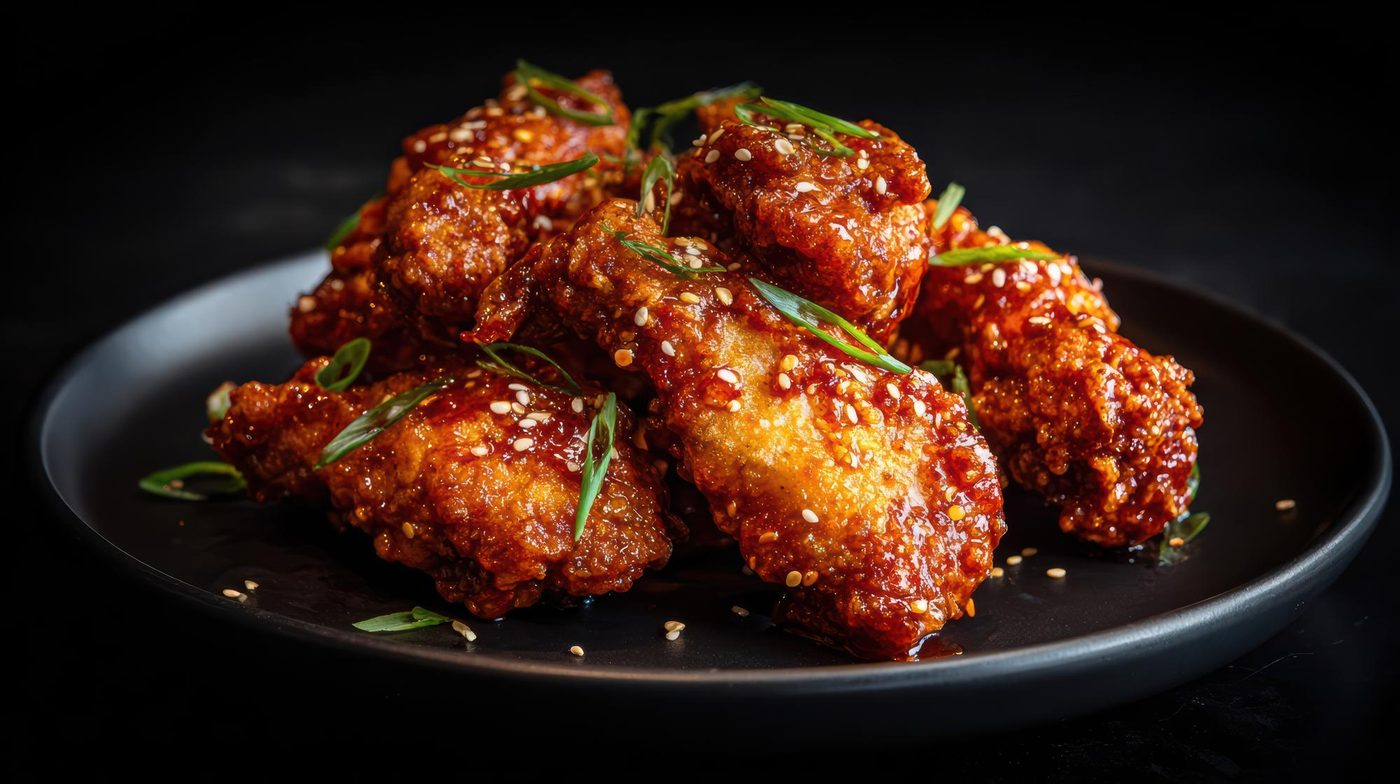 Glazed wings on a plate
